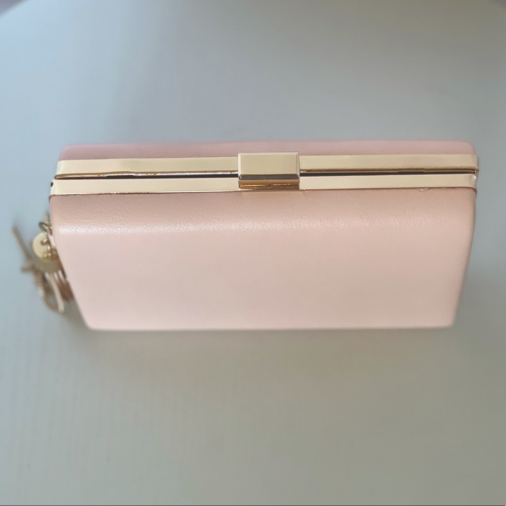 Blush Pink clutch with gold chain tassel